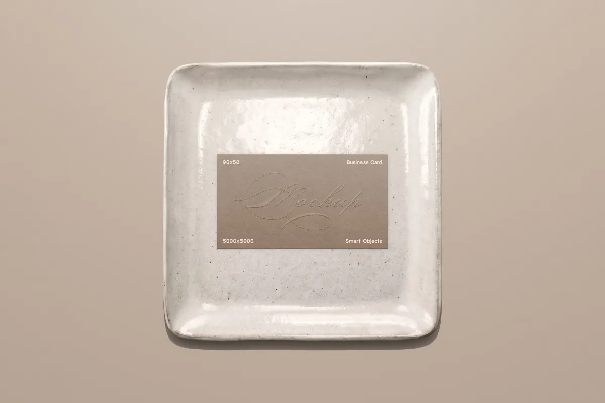 90x50 Business Card on Ceramic Plate Mockup