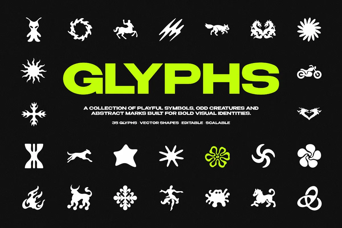 Urban Glyphs. 35 Creature Symbols & Logo Marks