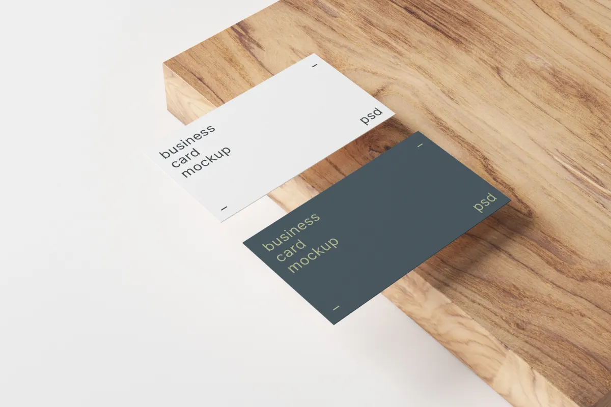 Business Card Mockups on Wood Panel