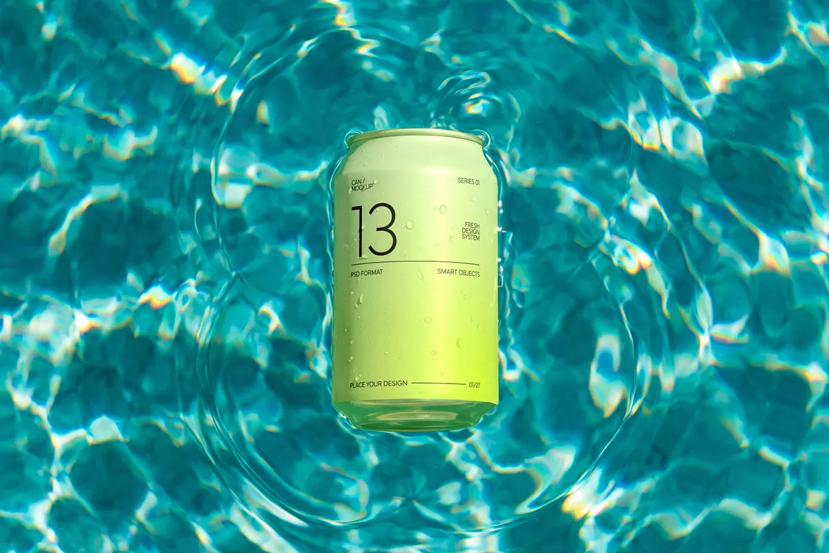 Soda Can Mockup in Pool