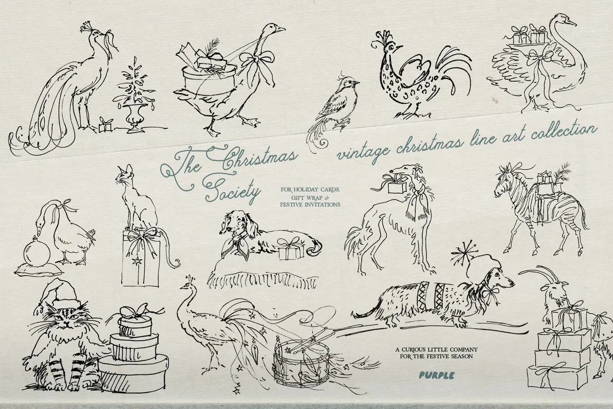 The Christmas Society. Vintage Christmas Line Art