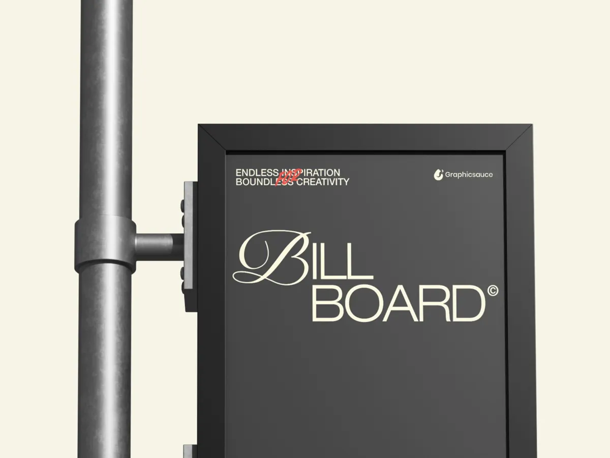 Outdoor Billboard Pole Sign Mockup Front View