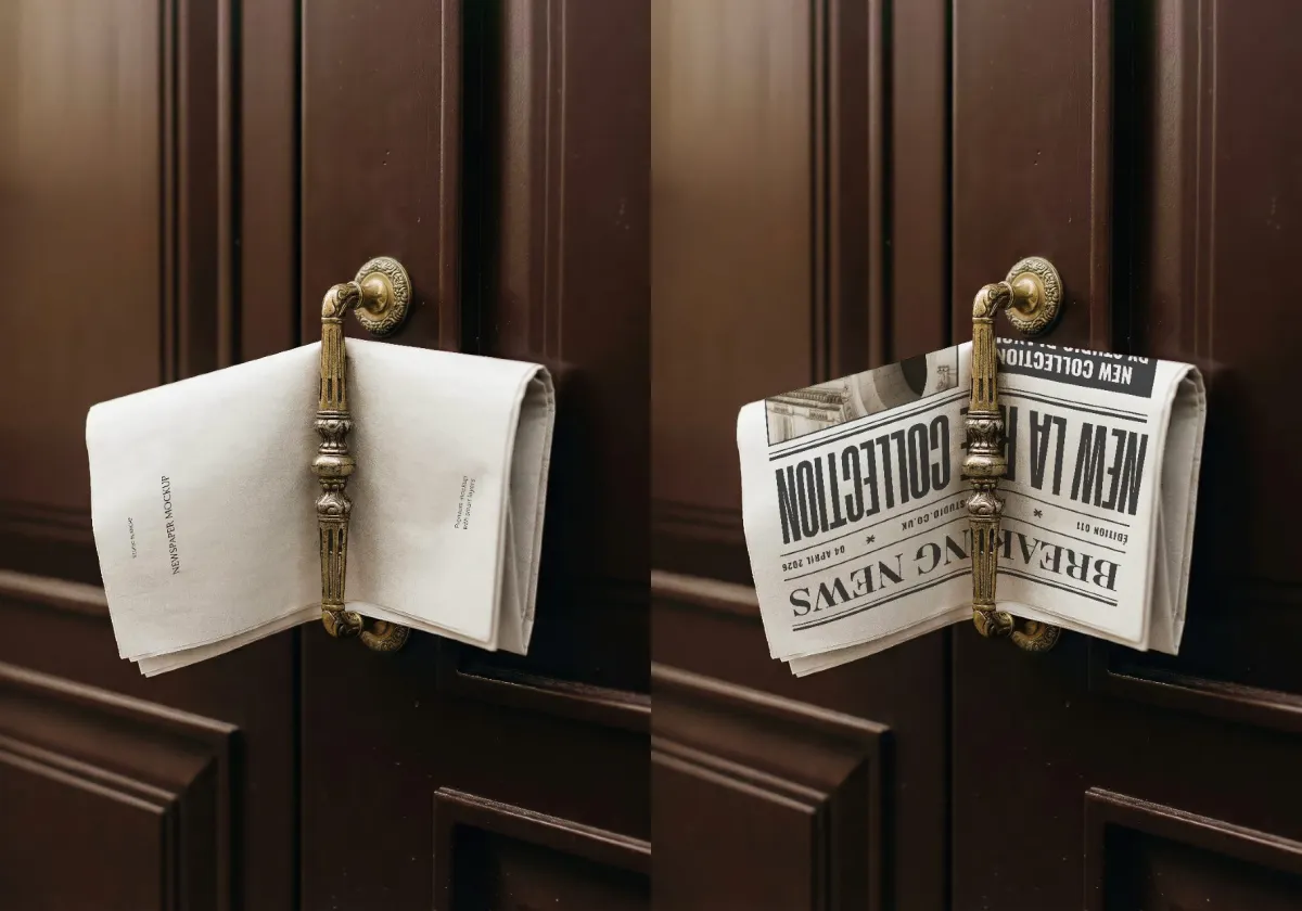 X1958 - Vintage Door Handle Newspaper Mockup
