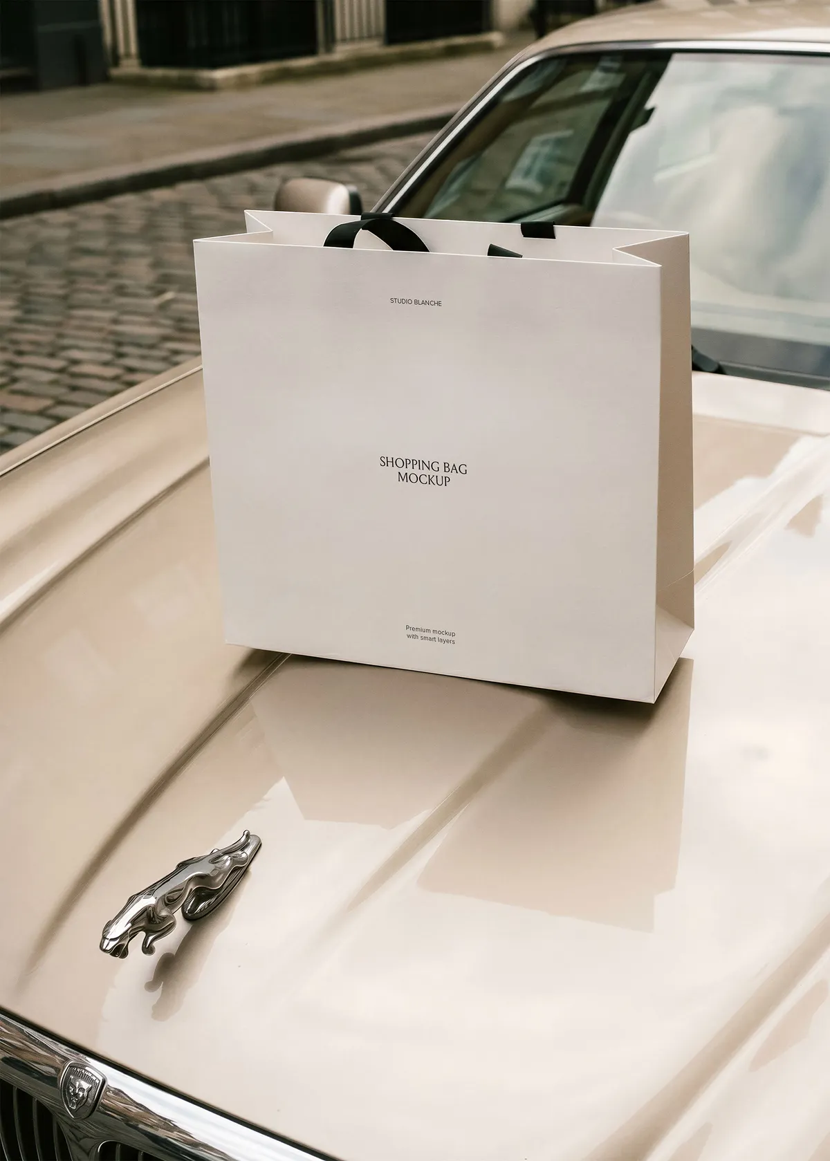 Premium Bag Mockup on Jaguar Hood
