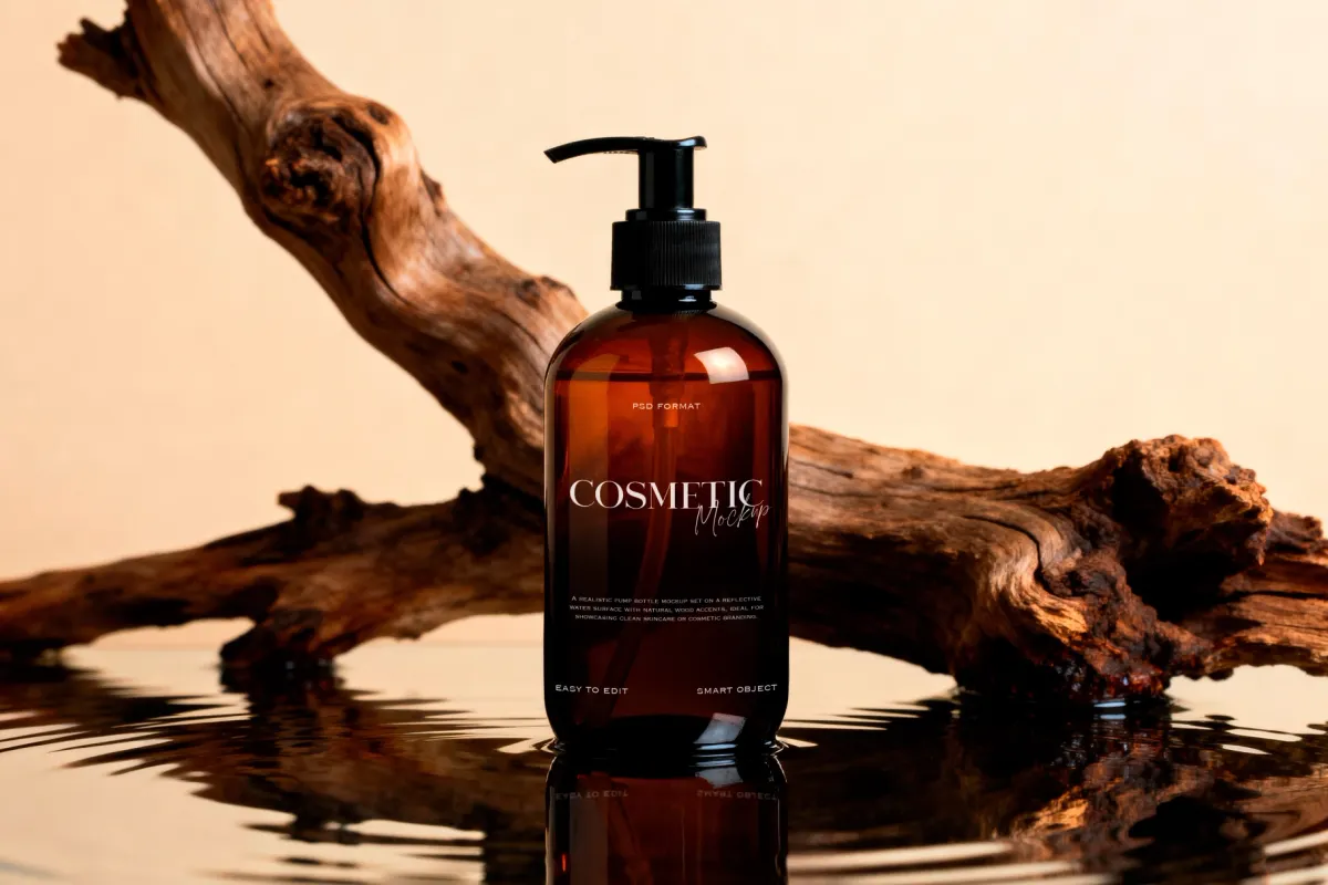 Amber Cosmetic Pump Bottle Mockup