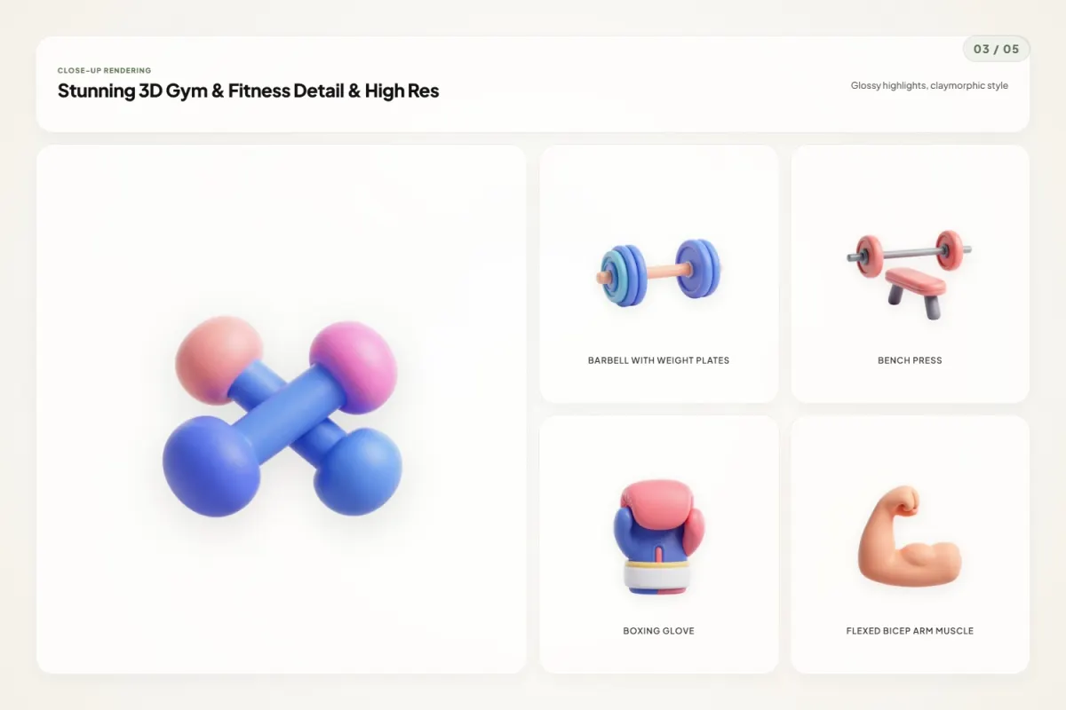 3D Gym & Fitness Icons