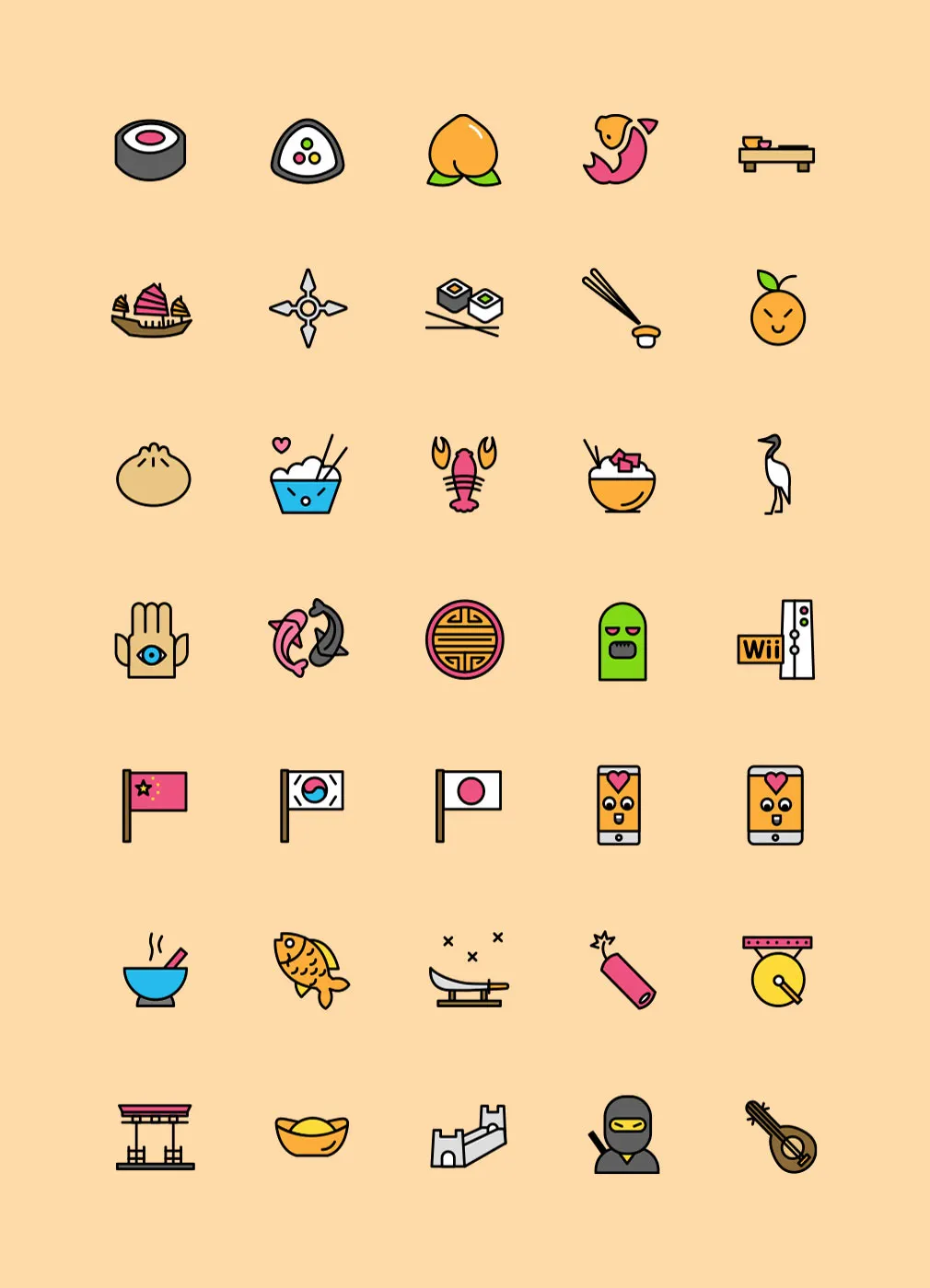 Asian Adventure Flat Icons