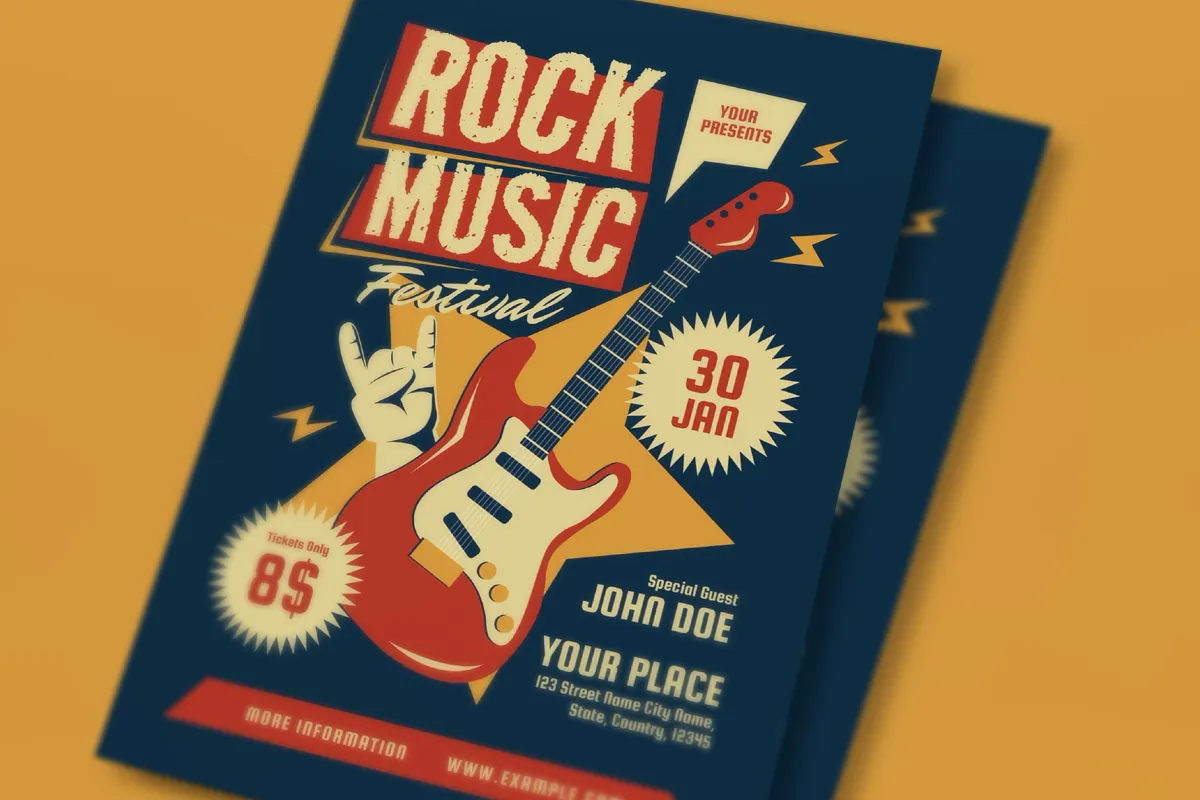 Blue And Red Grunge Rock Music Festival Flyer