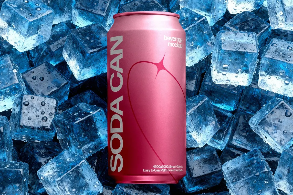 Soda Can Mockup on Ice