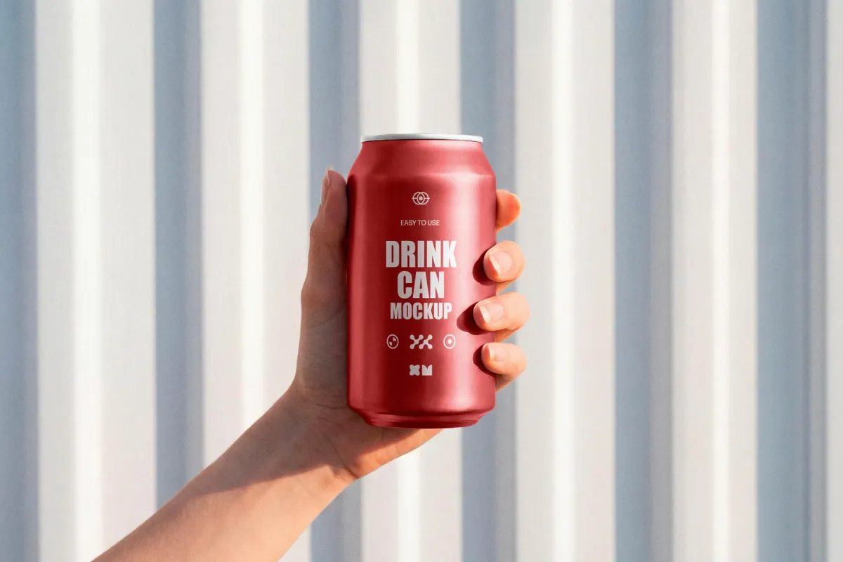 Hand Holding Drink Can Mockup
