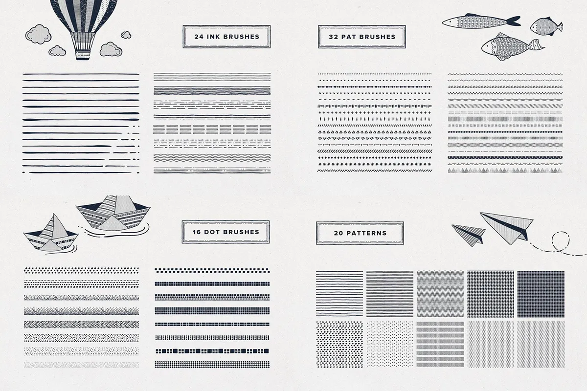 9 in 1 Illustrator Brushes Bundle
