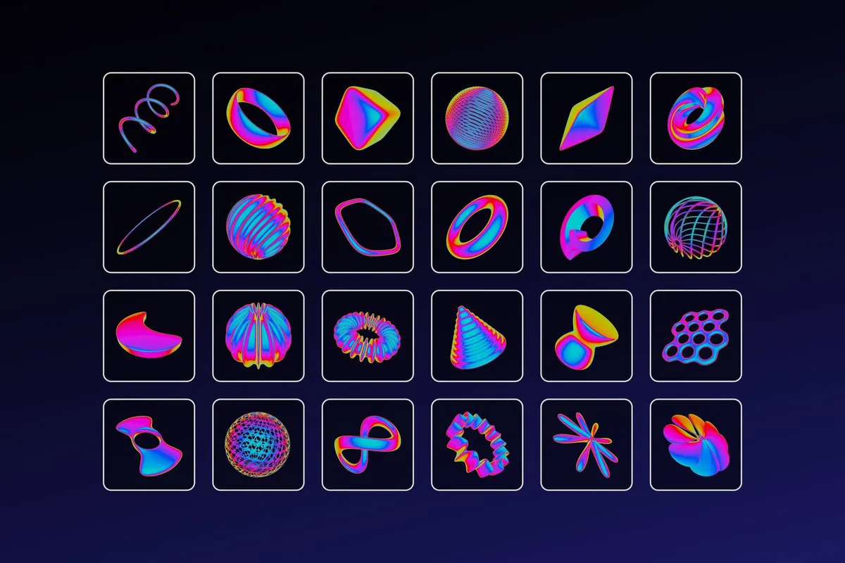 Iridescent Abstract 3D Objects