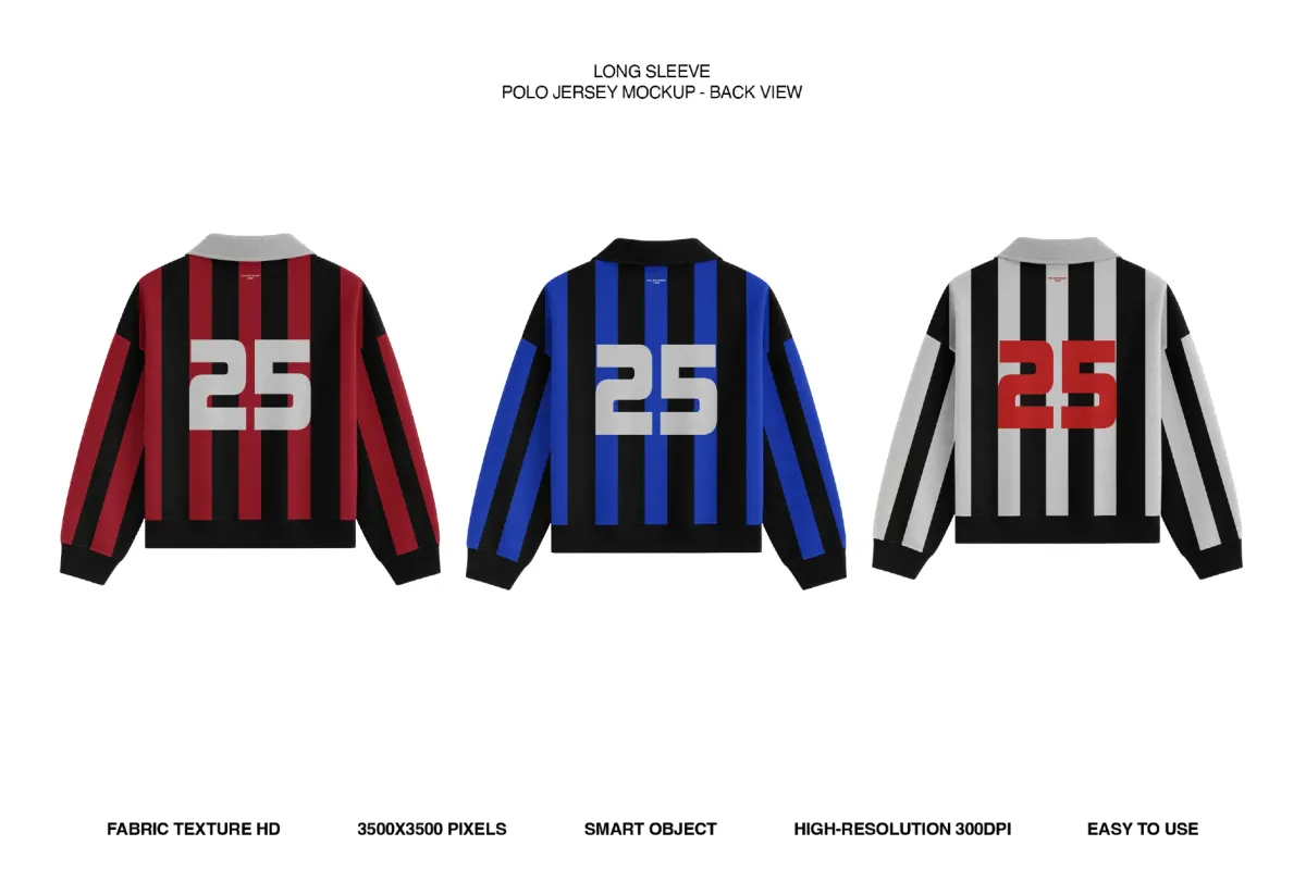 Long Sleeve Polo Jersey Mockup - Back View