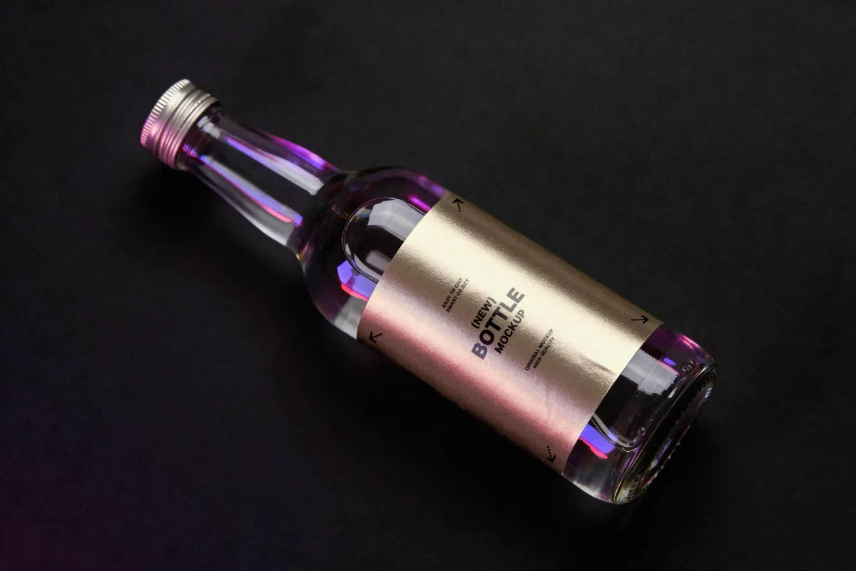 Bottle Label Mockup with Metallic Wrap
