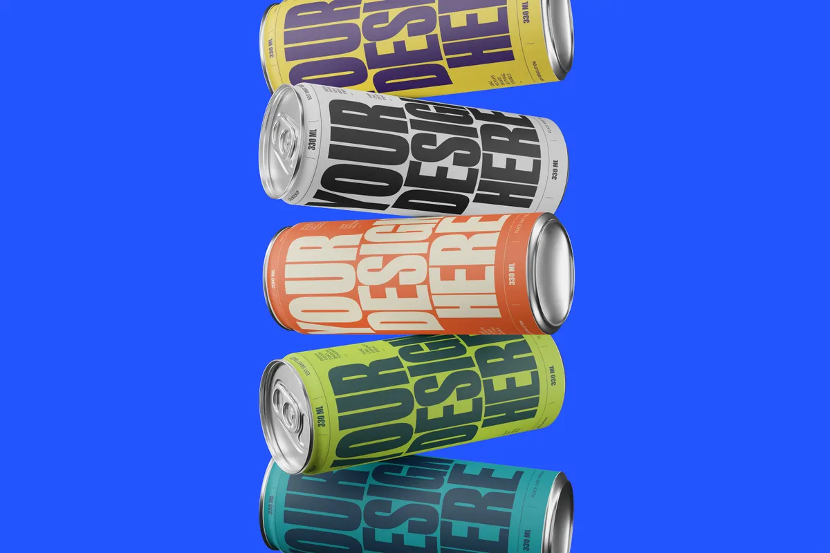 Floating Stack 330ml Can Mockup