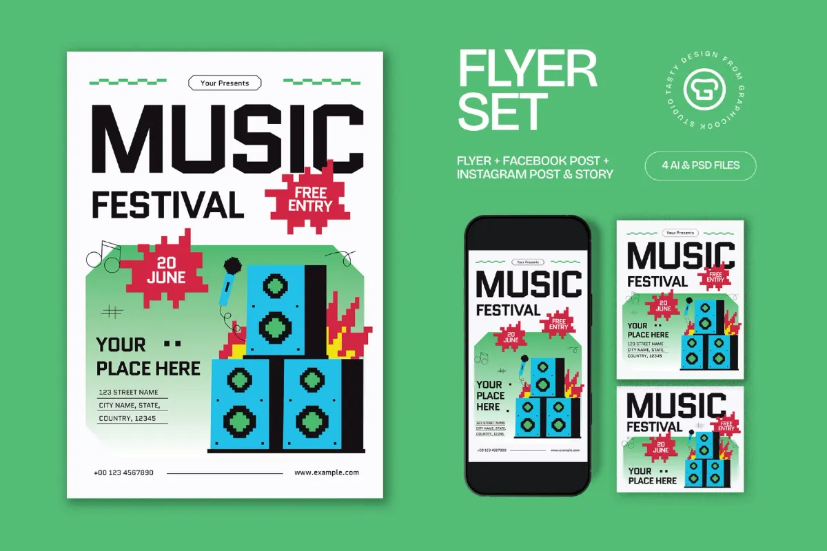 White And Blue Pixelated Music Festival Flyer