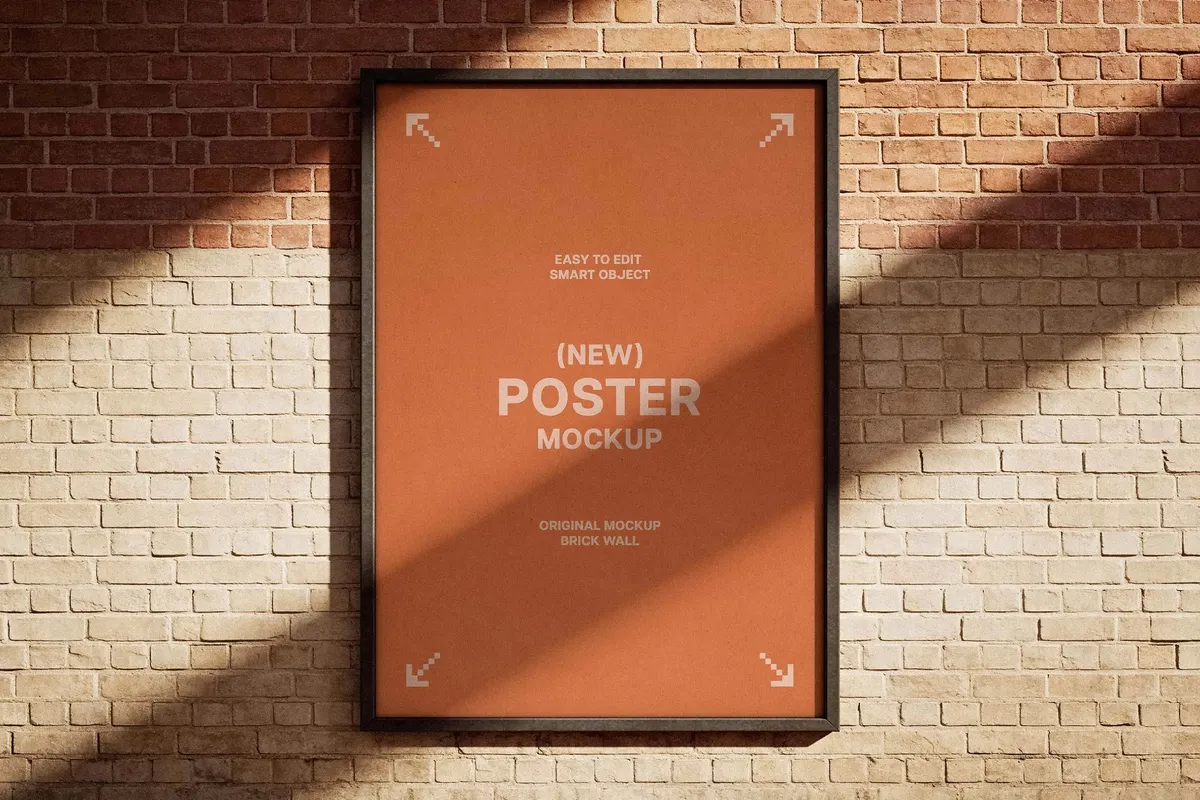 Brick Wall Framed Poster Mockup