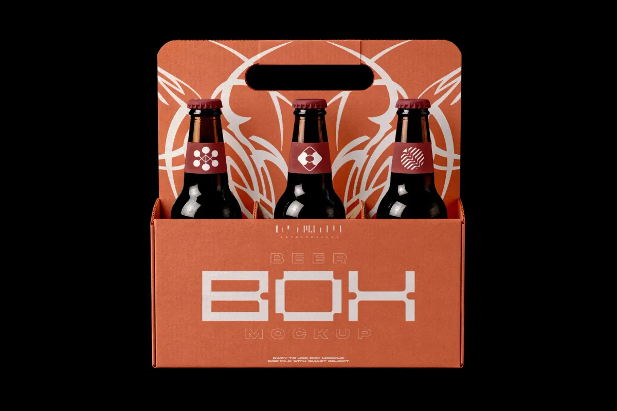 Three Bottle Beer Carrier Mockup