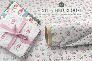 Stitched Floral Seamless Pattern Collection