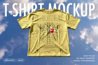 Floating T-Shirt Mockup on Sky Background