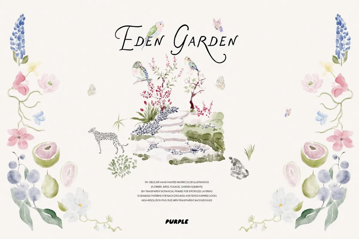 Eden Garden: Watercolor Clipart