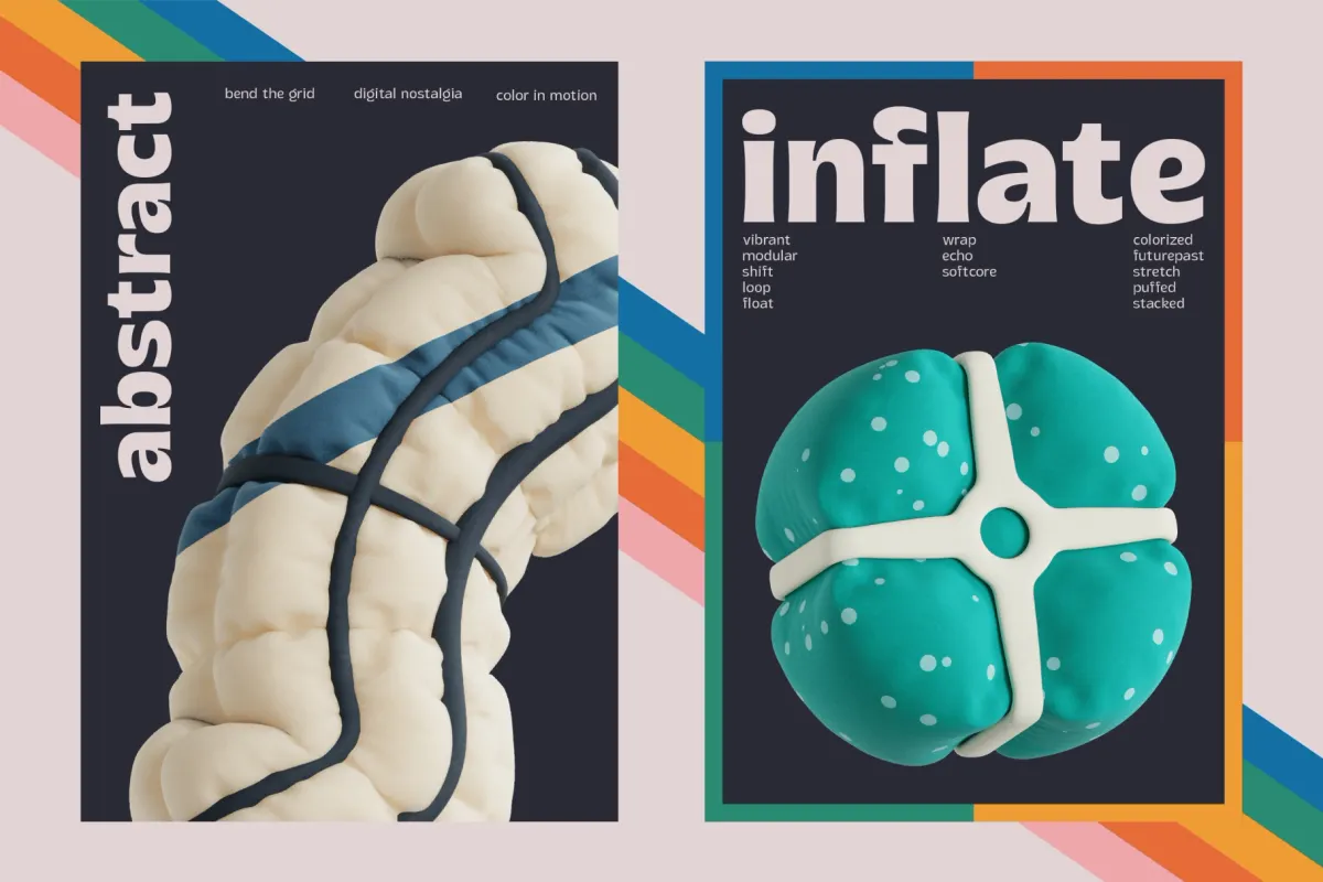 Inflated Abstract 3D Colorful Shapes