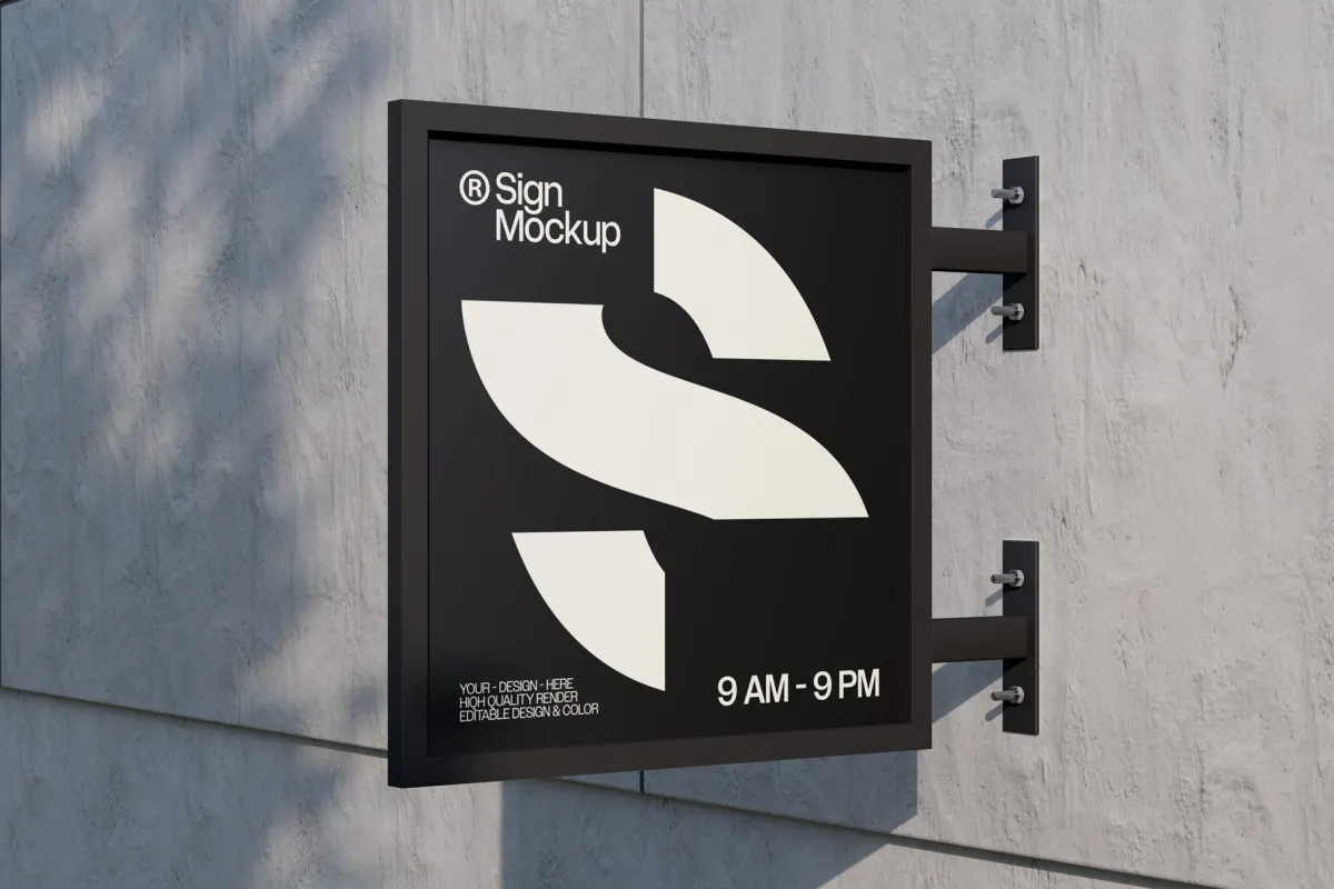 Exterior Square Store Sign Mockup
