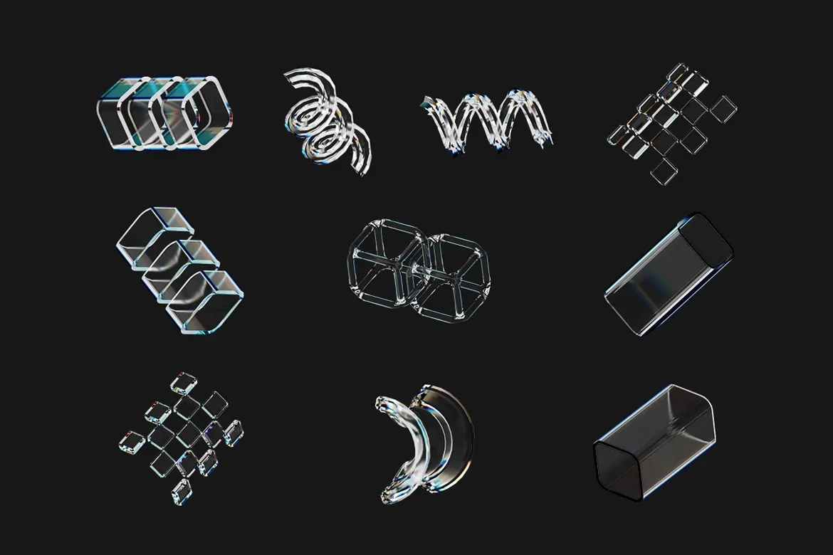 3D Abstract Shapes Glass Dispersion