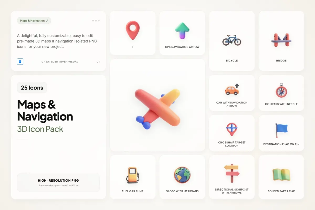 Map & Navigation Claymorphic 3D Icons