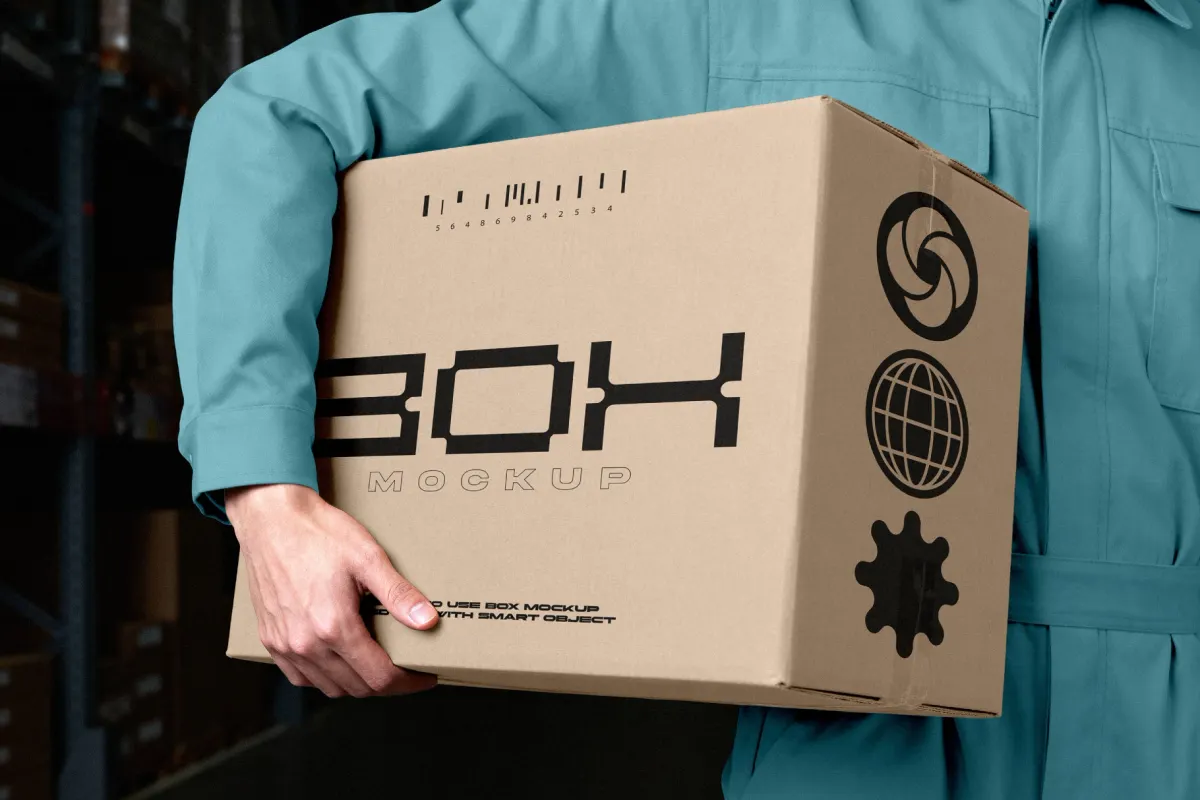 Big Cardboard Delivery Box Mockup