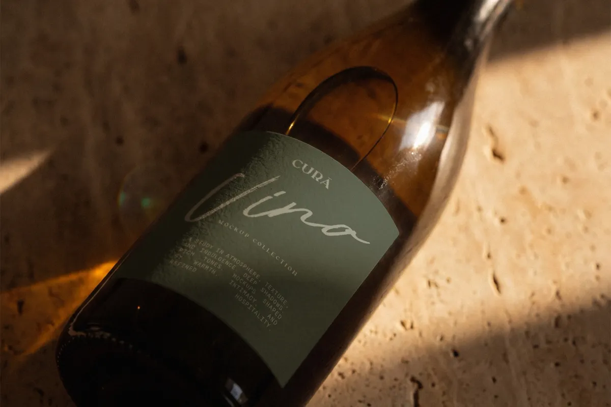 Reclining Wine Bottle Mockup
