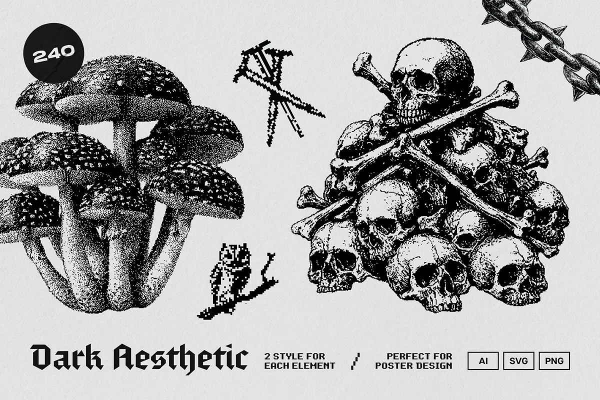 Dark Aesthetic Dithering Graphic Bundle