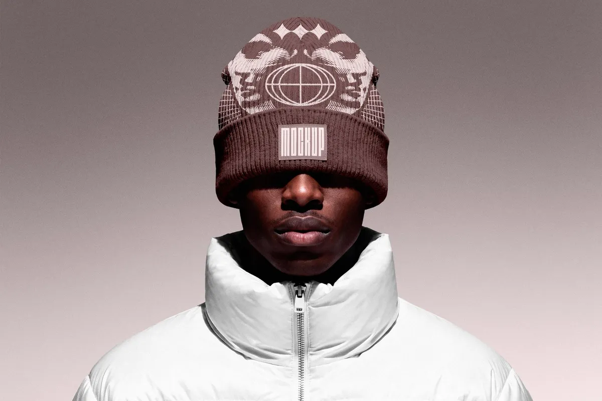 Knit Beanie Mockup with Rubber Label Patch