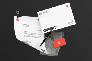 Letterhead Business Card with Marble Mockup Flying