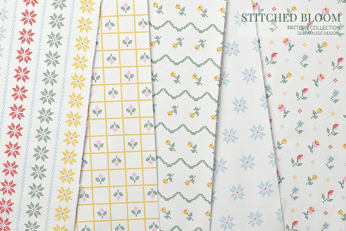 Stitched Floral Seamless Pattern Collection