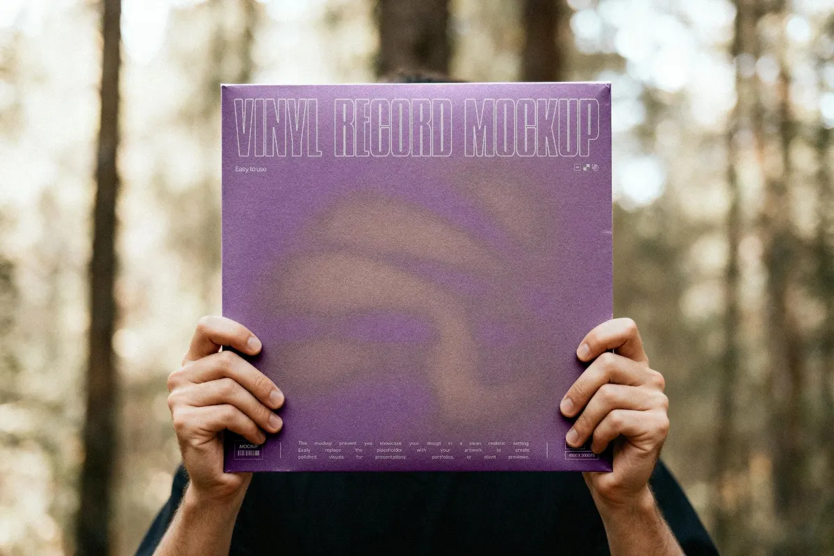 Handheld Vinyl Record Cover Mockup
