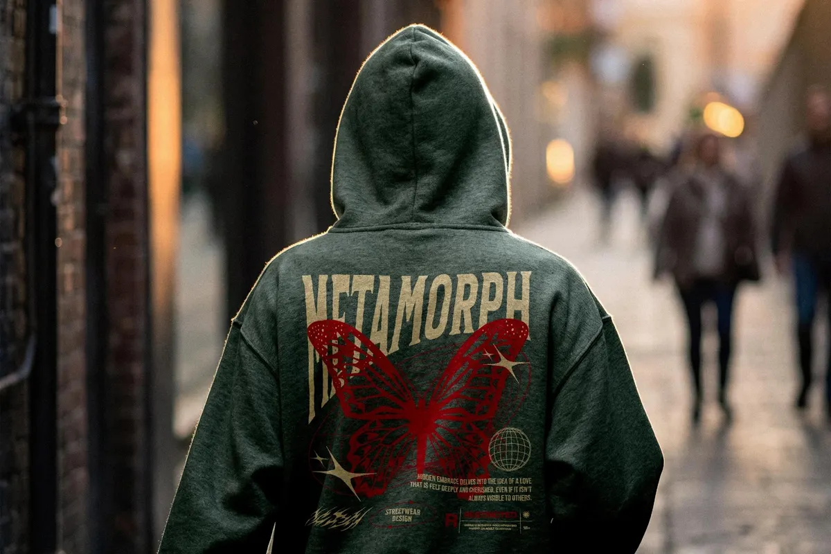 Back Print Hoodie Mockup in City Scene