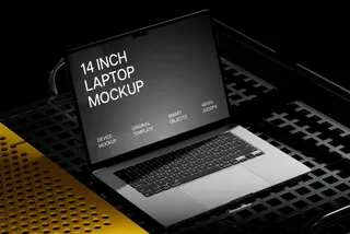 Angled MacBook Pro 14 on Industrial Grid