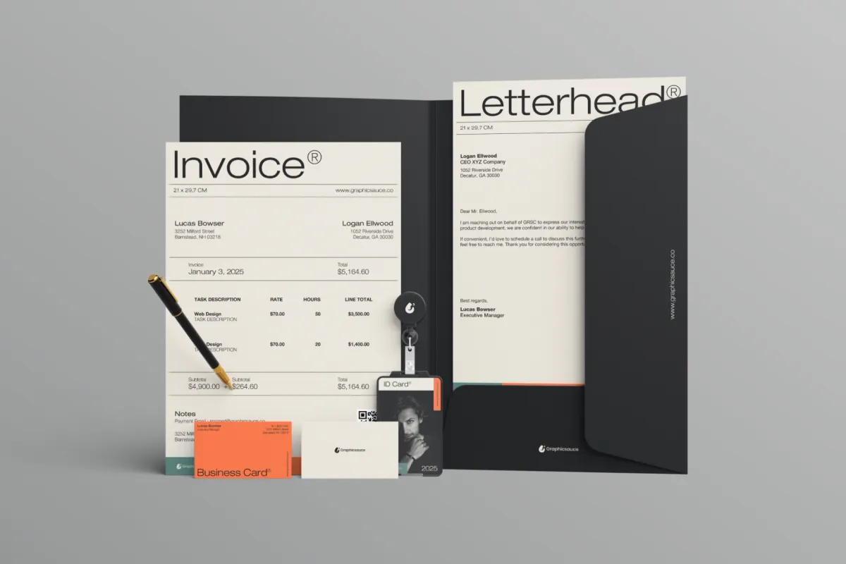 Document Folder ID Card with Pen Mockup Front View