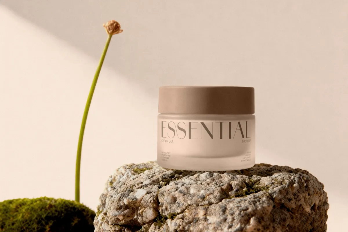 Cream Jar Mockup on Stone Surface