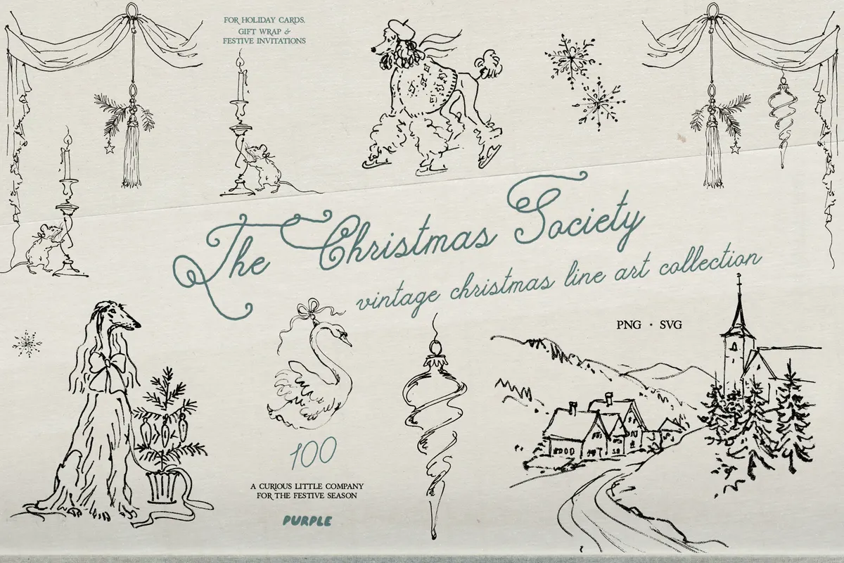 The Christmas Society. Vintage Christmas Line Art
