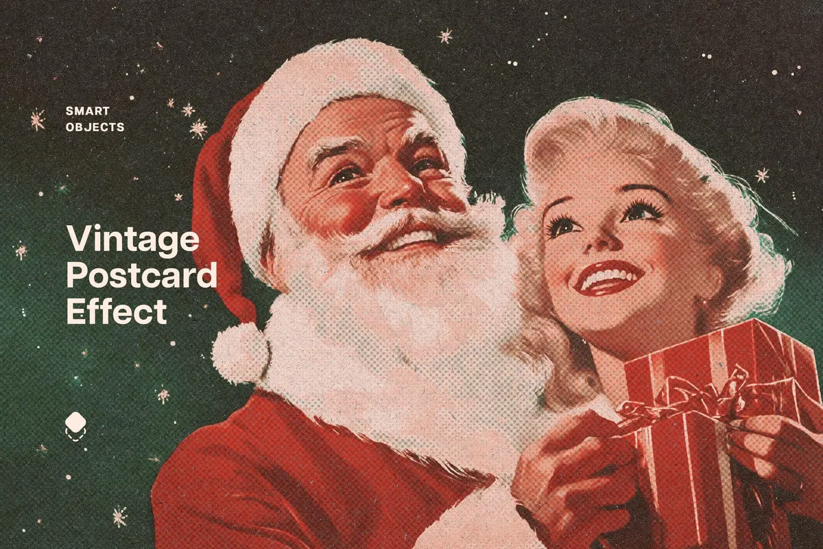 Vintage Christmas Postcard Effect