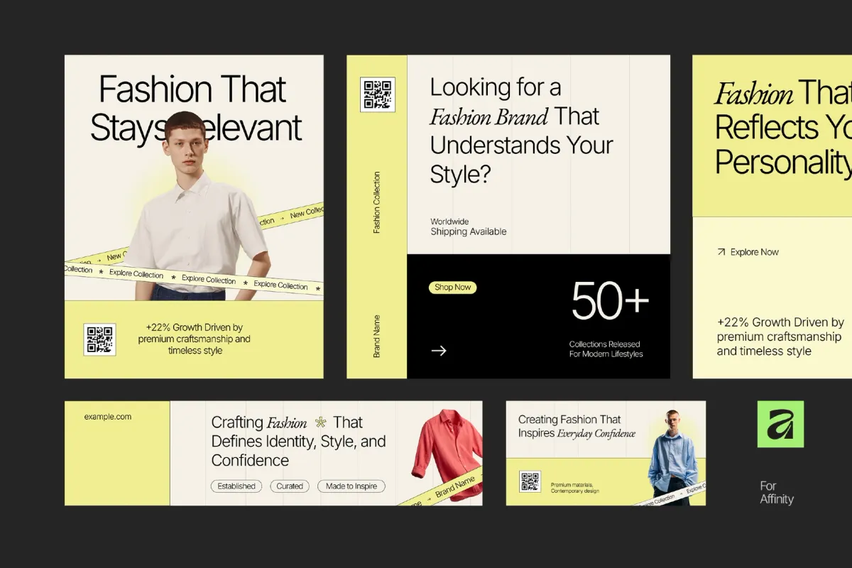 Editorial Fashion LinkedIn Kit — Canva & Affinity Template