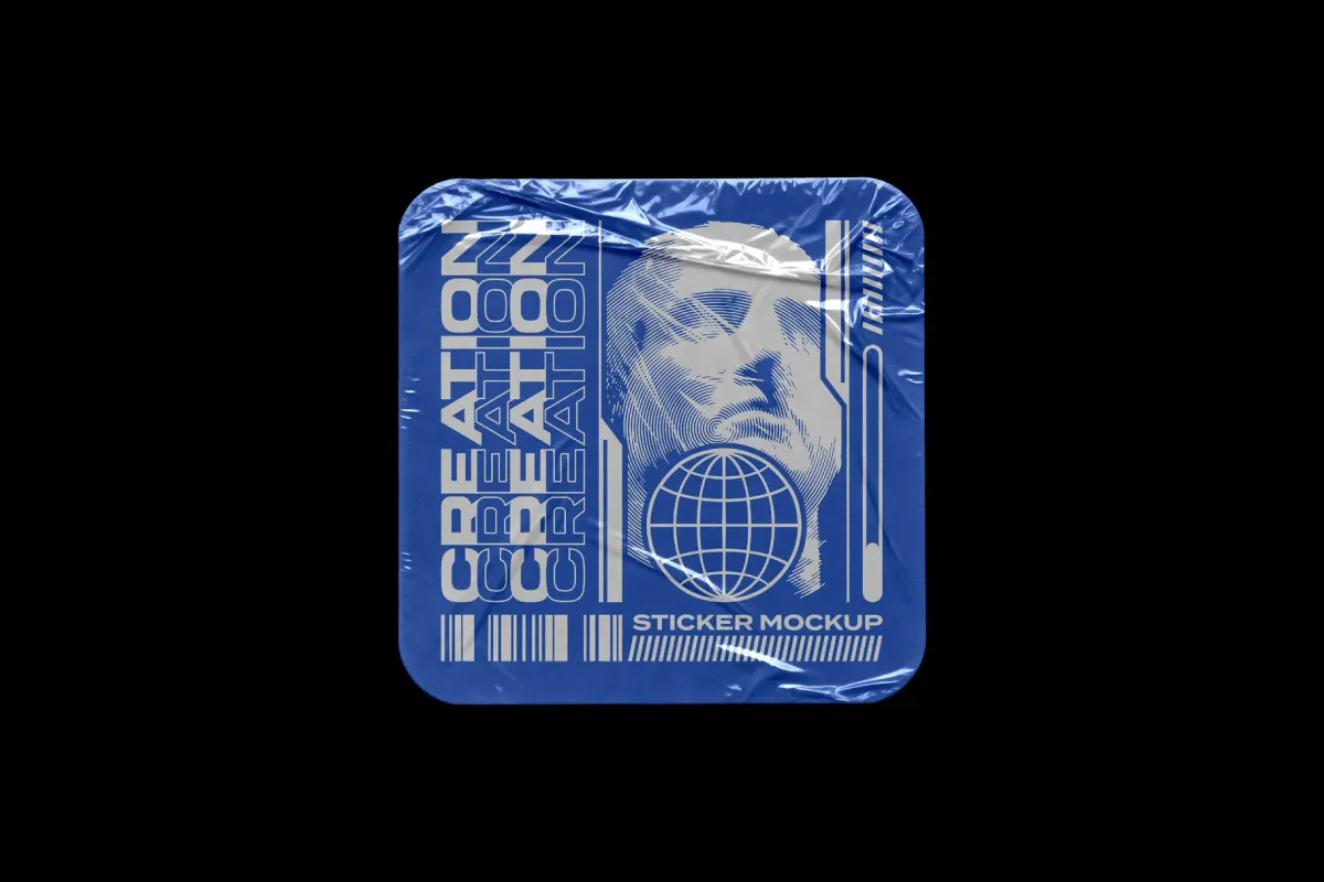 Wrinkled Sticker Mockup with Crinkled Film