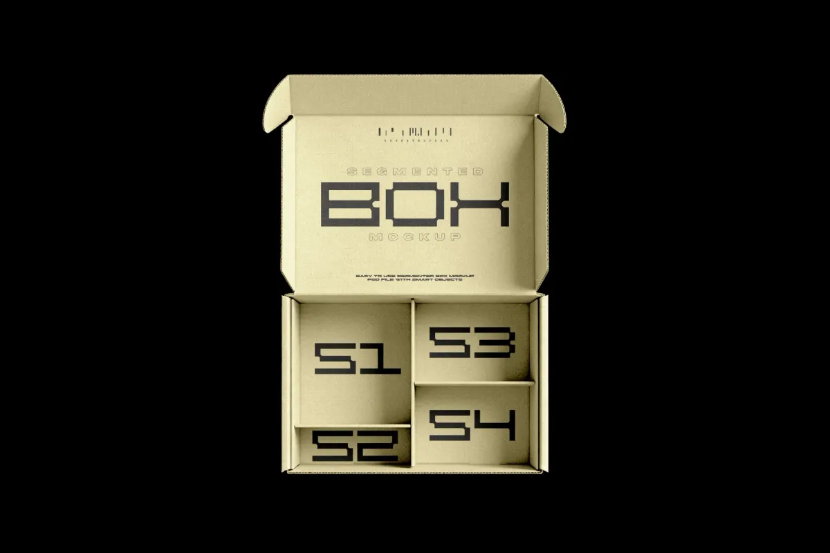 Segmented Box Mockup with Open Lid