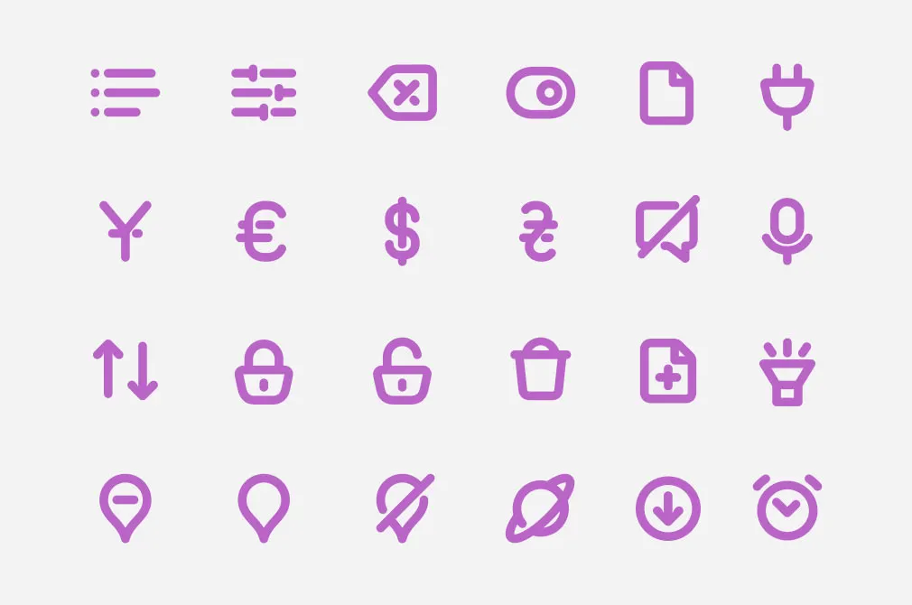 100 Bold Purple Line Icons