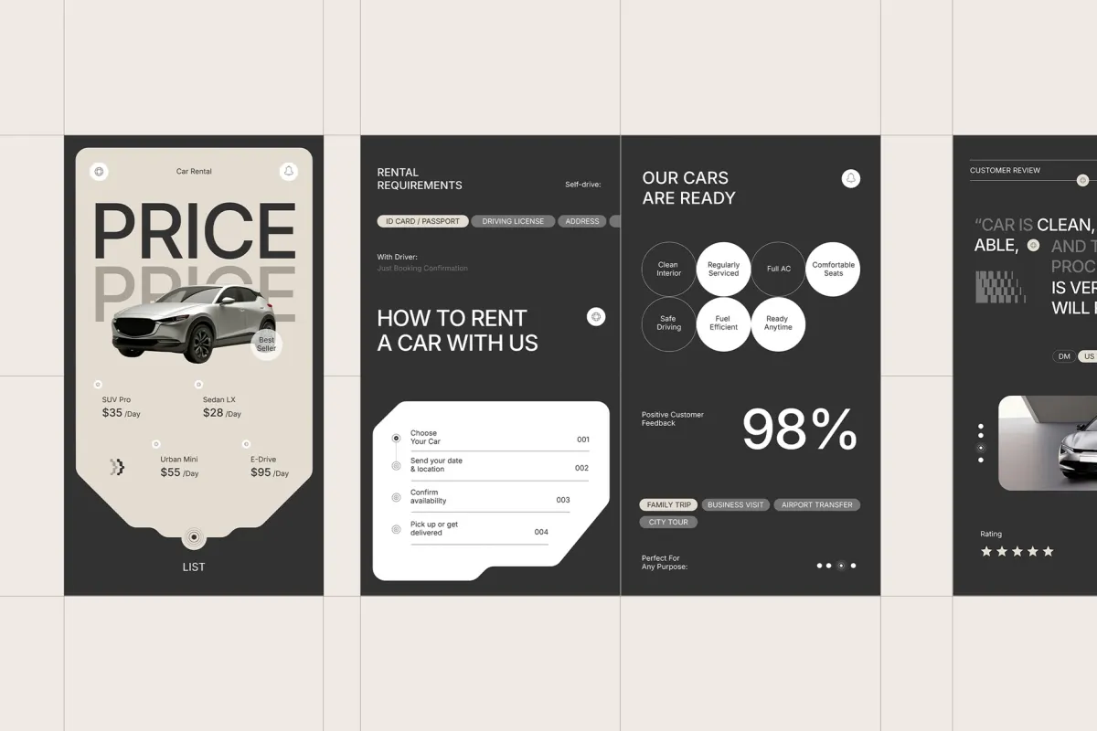 Car Rental Booking Instagram Pack (AI, EPS, PSD)