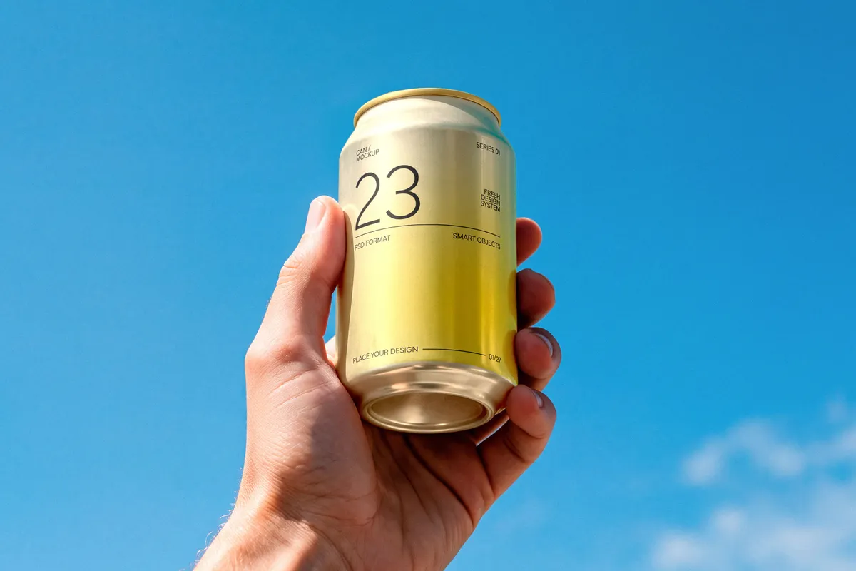 Soda Can Mockup with Sky Backdrop