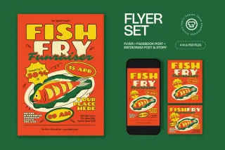 Orange Quirky Fish Fry Fundraiser Flyer