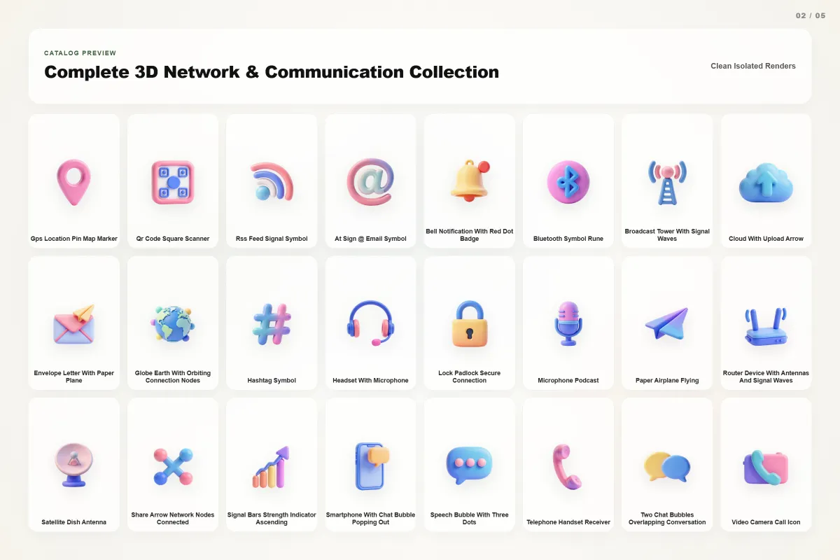 3D Network & Communication Icons
